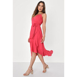 Lulus Manhattan Moment Berry Pink Ruffled Midi Wrap Dress  - Size XS